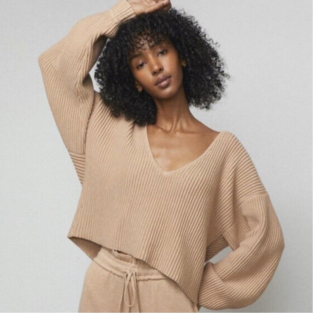 Lunya Cozy Organic Cotton Silk Reversible Sweater Neutral Chunky Rib Knit XL